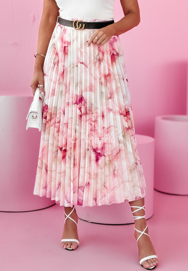 Plisovaná sukňa vzorovaná Magnolia ružová