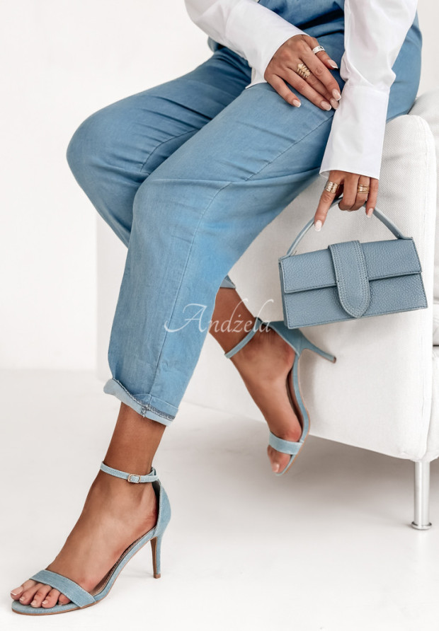 Džínsové sandále na podpätku Feminine Touch modré