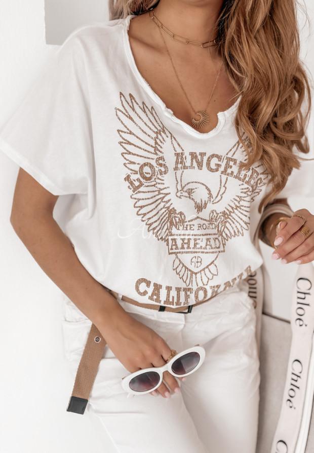 Tričko s potlačou Los Angeles CA bielo-béžový