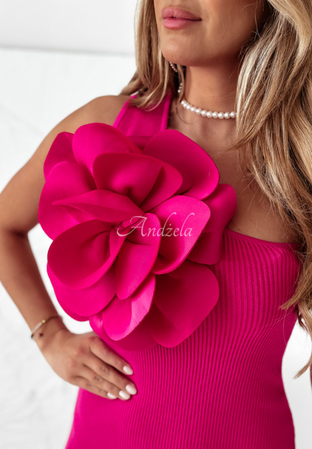 Rebrované šaty s kvetom Seraphina ružová