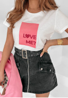 Tričko z nadrukiem Love Me biało-ružový