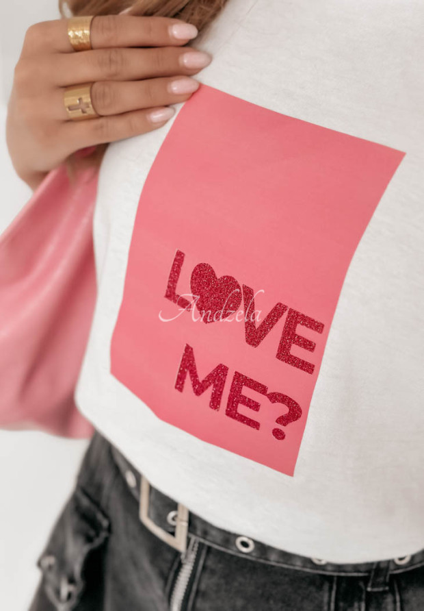 Tričko s potlačou Love Me bielo-ružové
