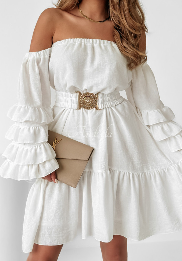 Ľanové šaty španielka s opaskom Luxe Looks ecru
