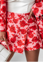 Kwieciste spódnico-spodenki mini Forbidden Flowers różowo-červené