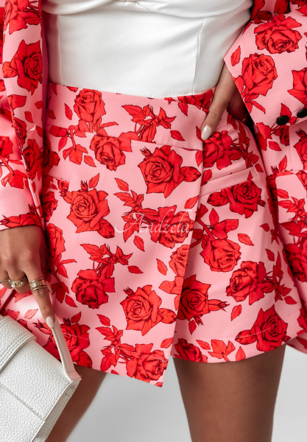 Kvetované sukňo-šortky mini Forbidden Flowers ružovo-červené