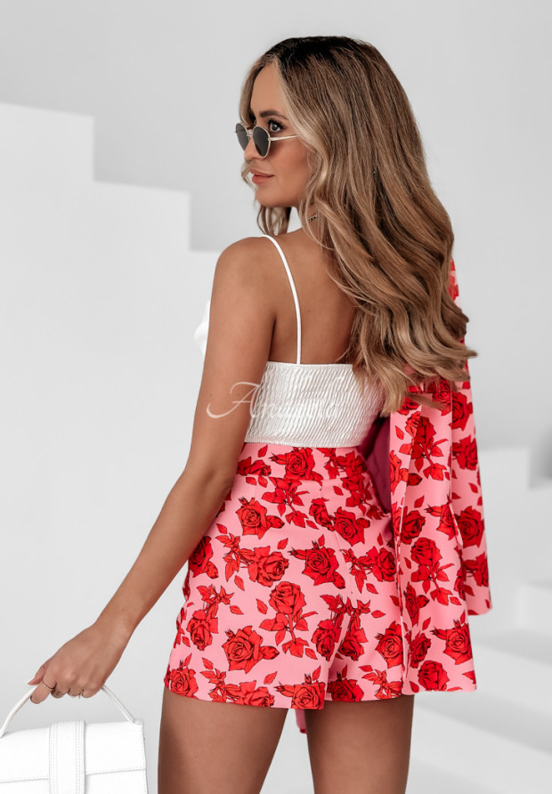Kvetované sukňo-šortky mini Forbidden Flowers ružovo-červené