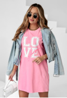Dlhý Tričko Šaty Love Yourself ružový