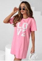 Dlhý Tričko Šaty Love Yourself ružový