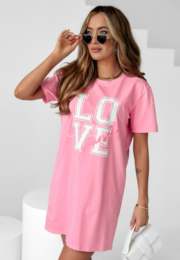 Dlhé tričko šaty Love Yourself ružový