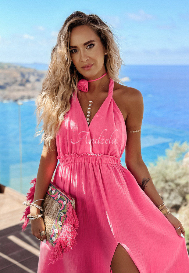 Mušelínové maxi šaty s rozparkom Aloha Beaches ružová
