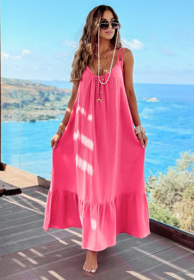 Mušelínové šaty na ramienka maxi Aloha Beaches II ružová