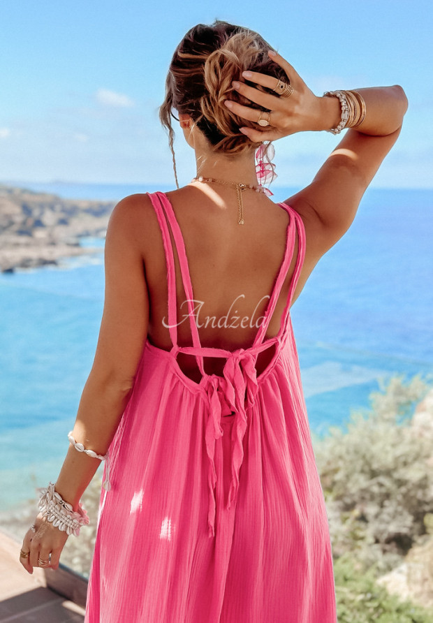 Mušelínové šaty na ramienka maxi Aloha Beaches II ružová
