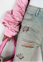 Nohavice džínosové wide leg z przetarciami Rose Drops svetlomodré