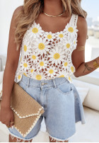 Krótki koronkowy top w stokrotki Bloom Avenue Biela
