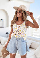 Krótki koronkowy top w stokrotki Bloom Avenue Biela