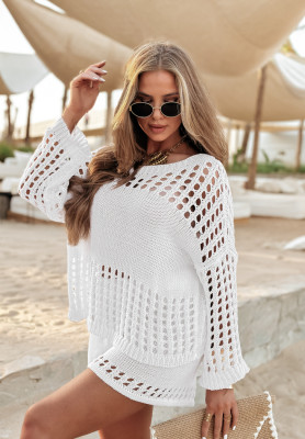 Pletená súprava sveter a šortky boho Sunrise Palm Biela