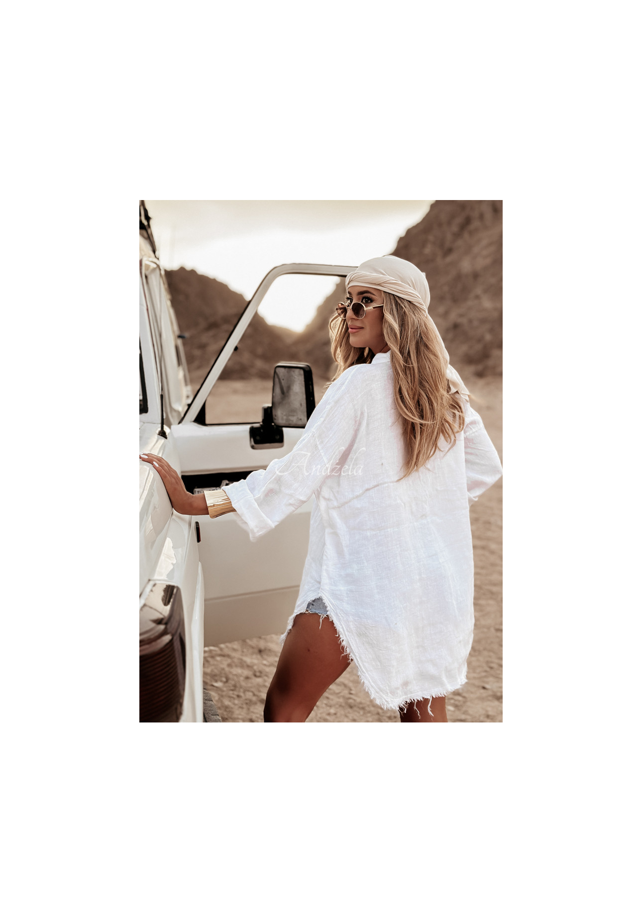 Dlhá ľanová košeľa s vreckami Take A Trip ecru