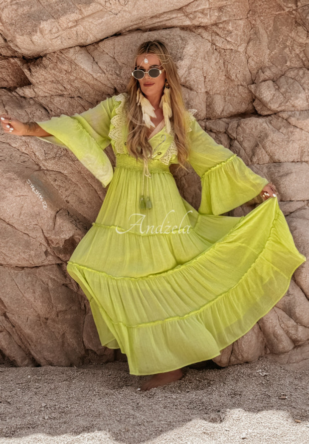 Šaty maxi s volánmi Playa Rio Verde limentková
