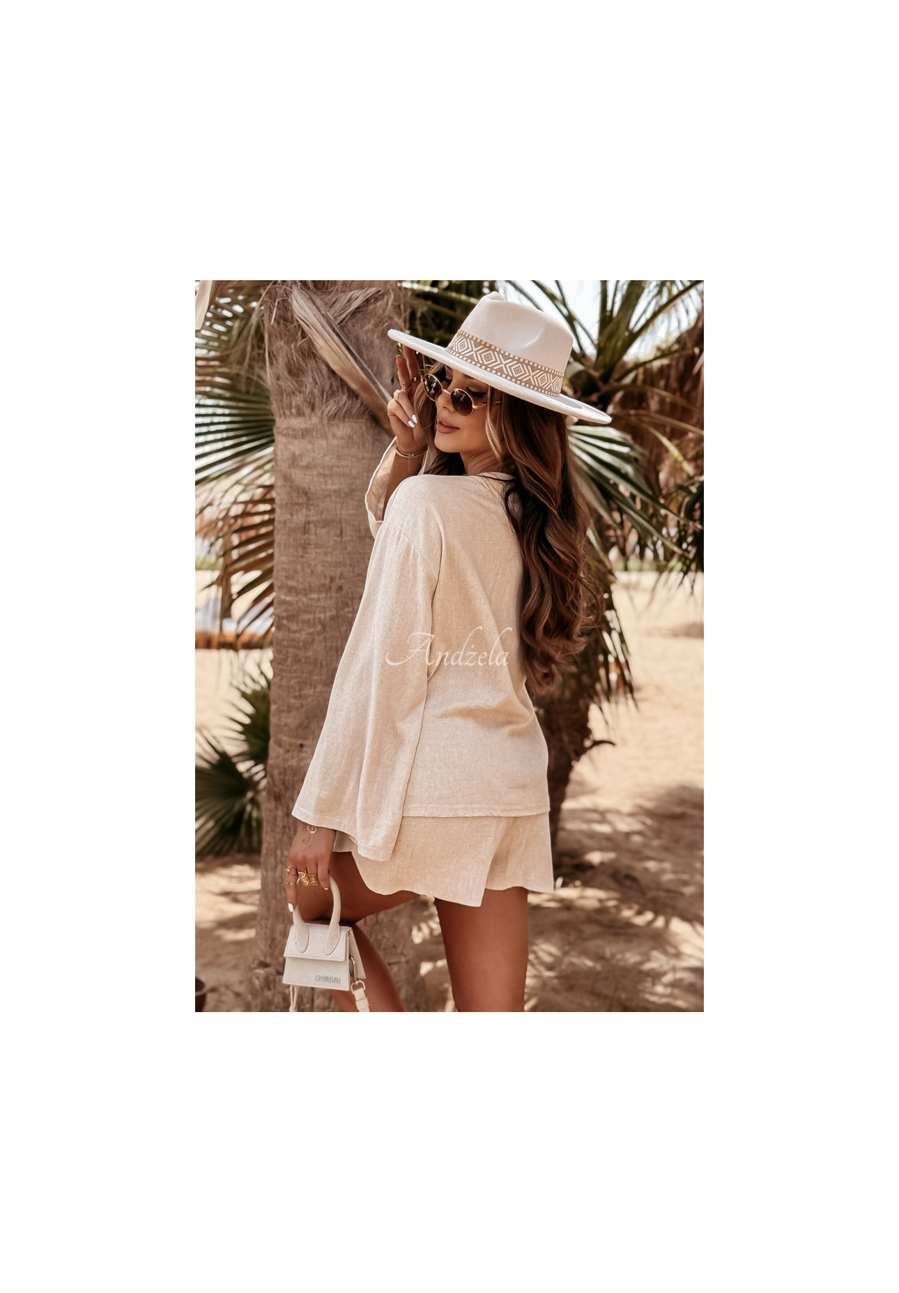 Ľanová súprava blúzka a šortky See My Seas béžový