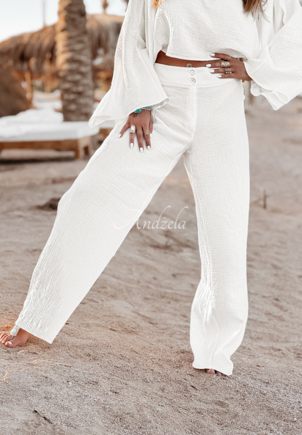 Mušelínové nohavice wide leg The Summer Idylle biele