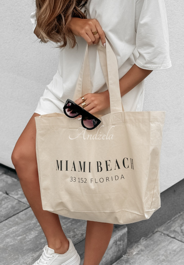 Plátená kabelka Miami Beach Florida svetlobéžová