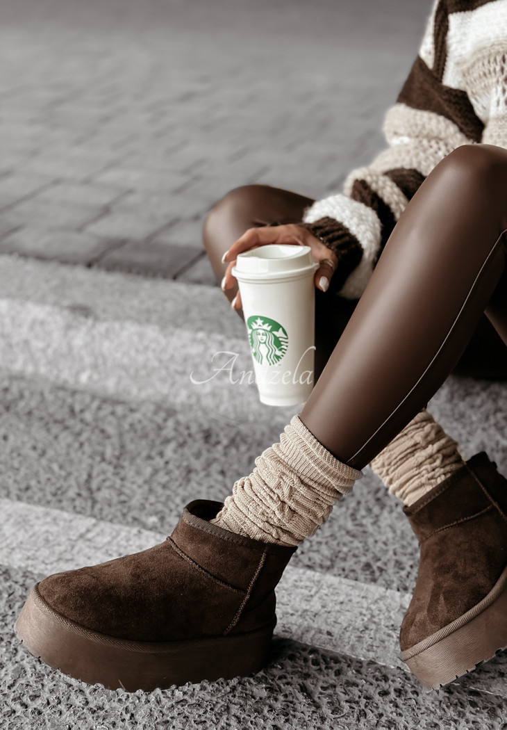 Zamszowe botki śniegowce Crunchy Snow czekoladowe