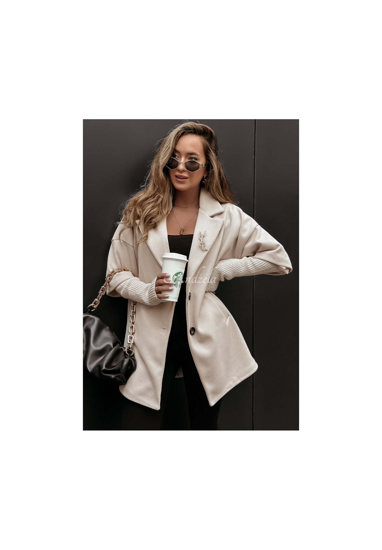 Kabát oversize Leaves Of Autumn bežový