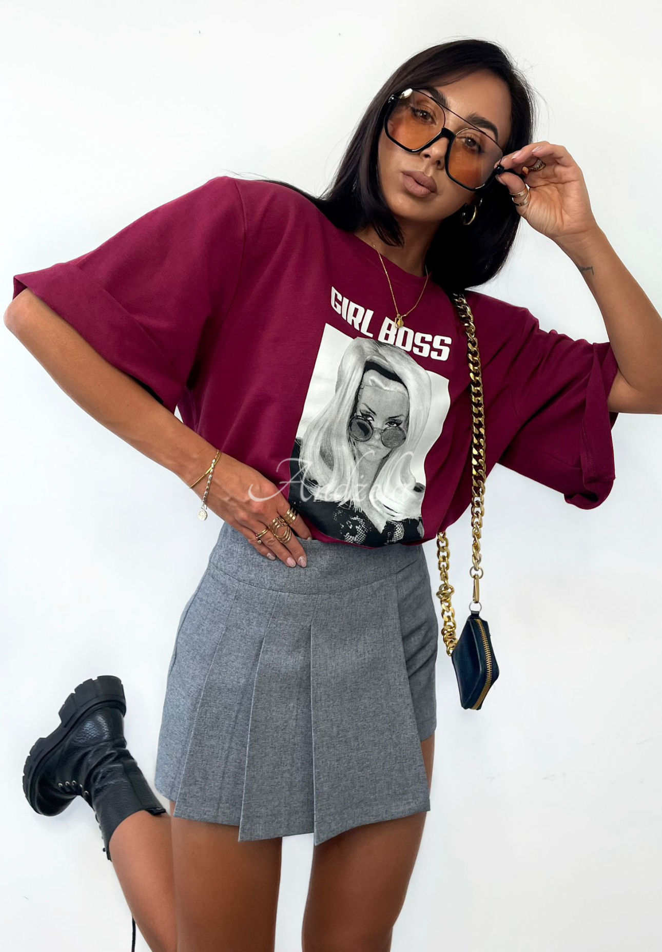 Tričko oversize La Milla Girl Boss bordová