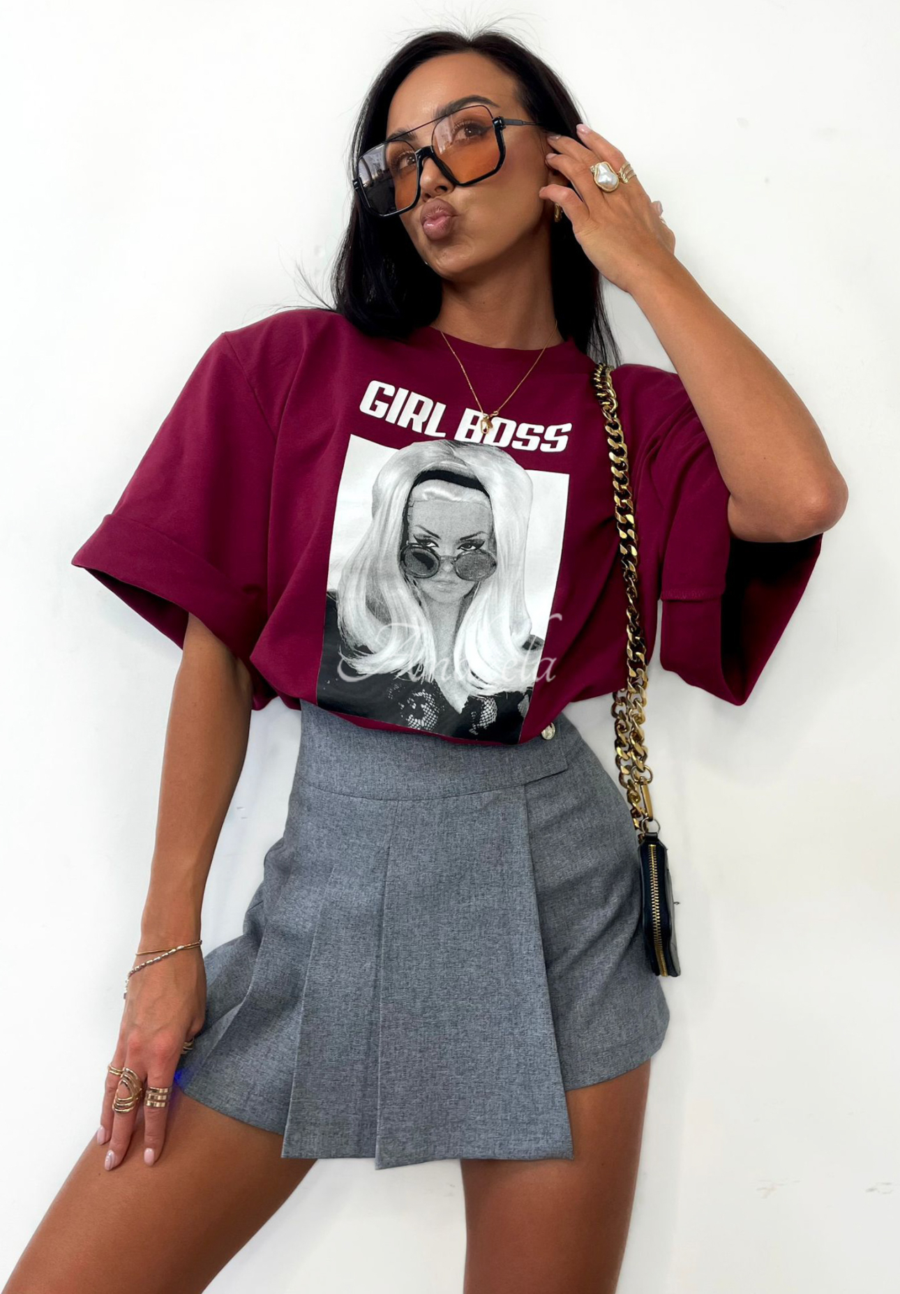 Tričko oversize La Milla Girl Boss bordová