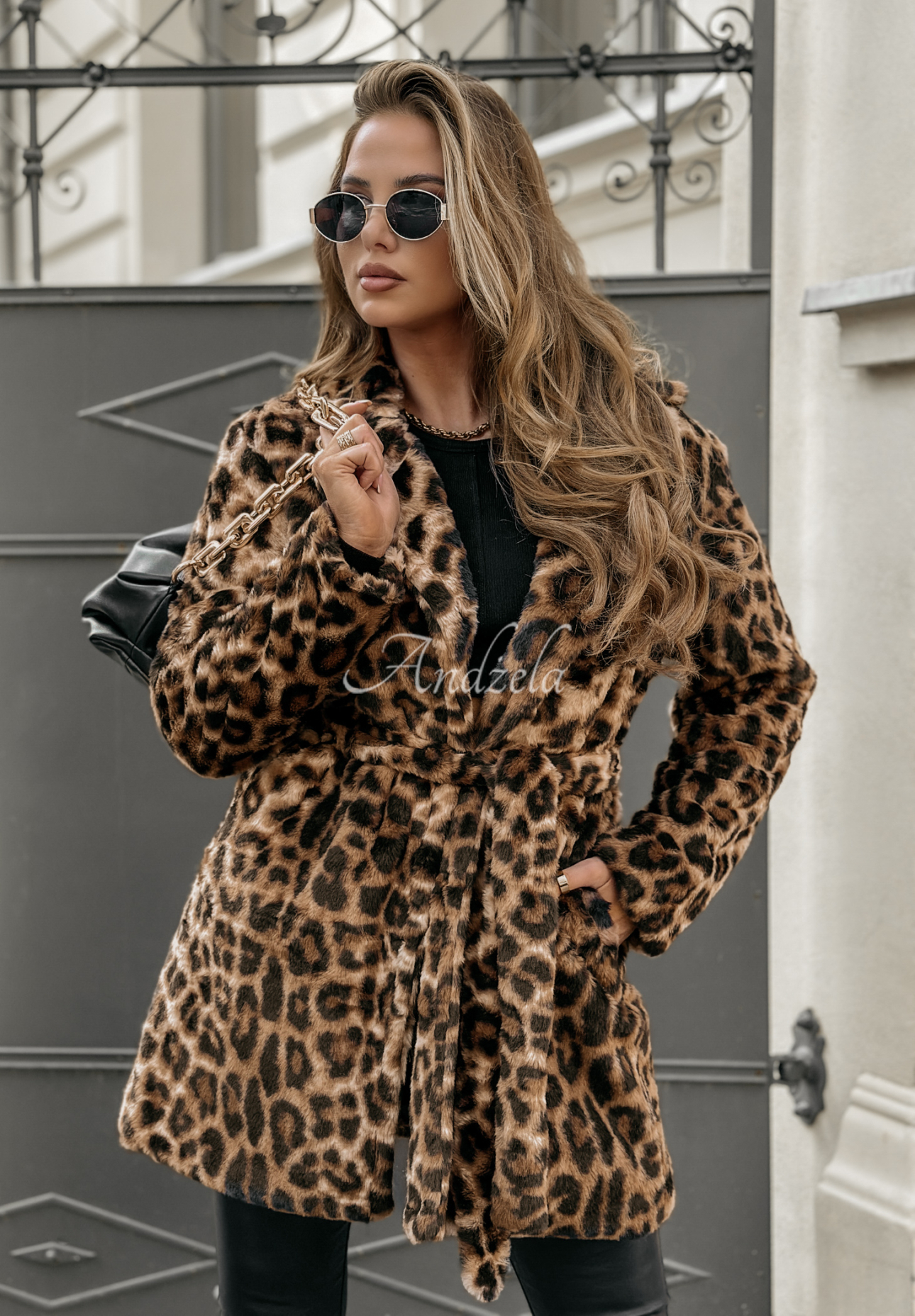 Kabát kožuch Velvety Bliss s leopardím vzorom