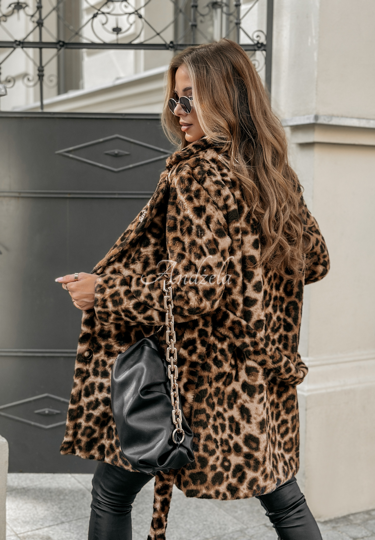 Kabát kožuch Velvety Bliss s leopardím vzorom