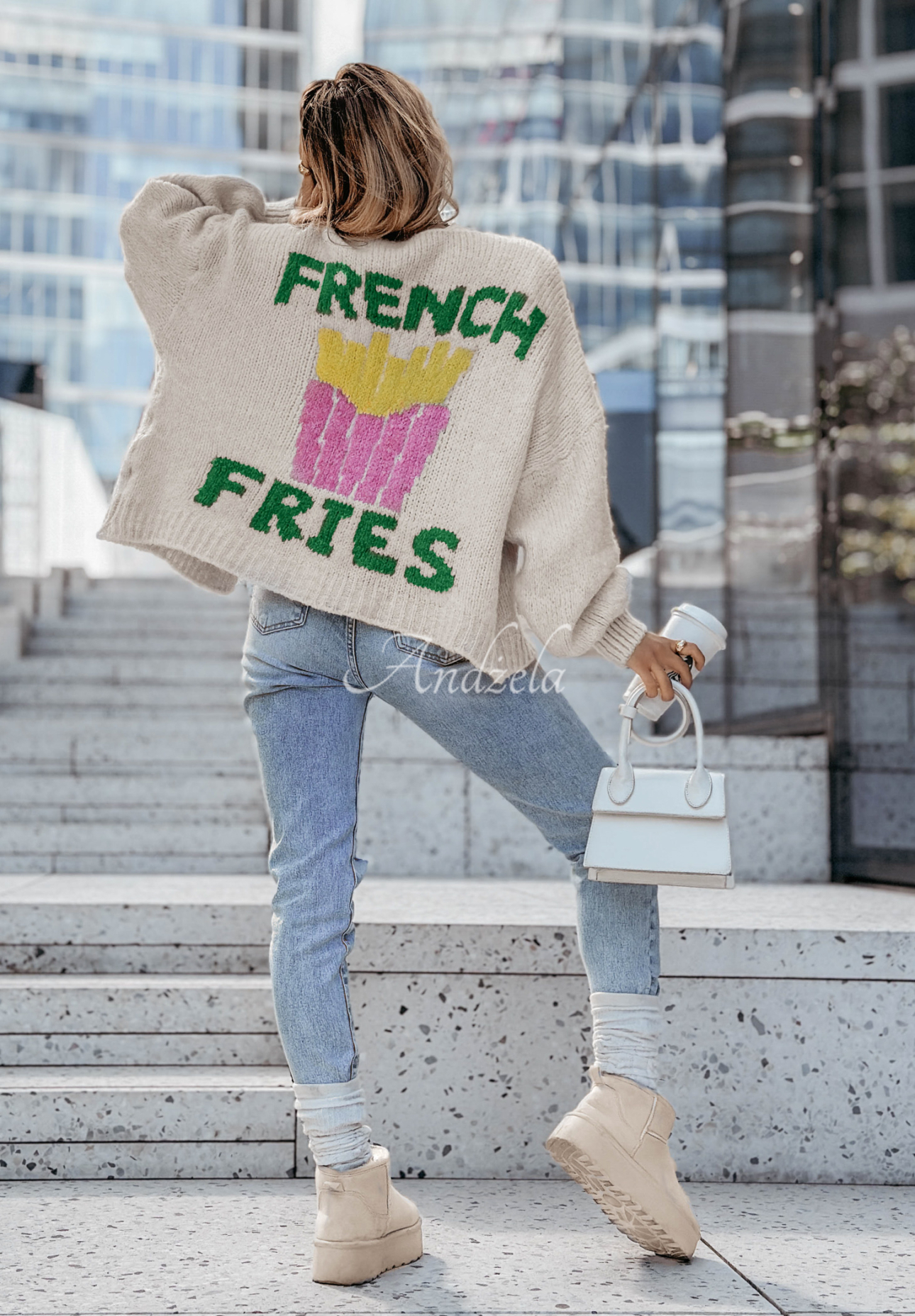 Kardigán s nápisom French Fries svetlobéžový