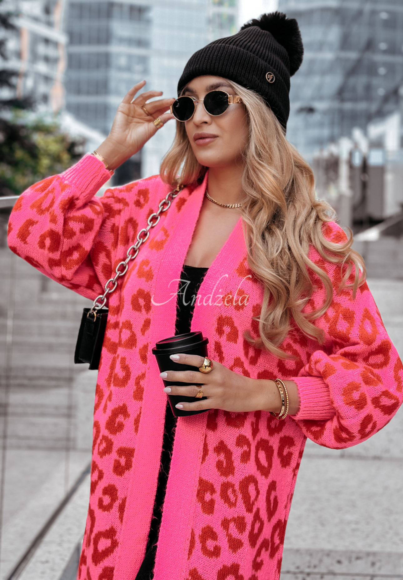 Kardigán s leopardím vzorom Girly Chic ružovo-červený