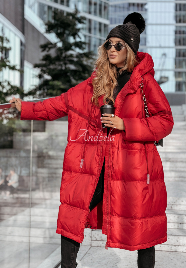Dlh&aacute; p&aacute;perov&aacute; bunda s kapucňou Coldest Of Times červen&aacute;