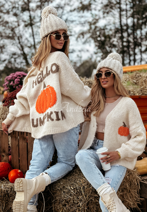 Kardig&aacute;n oversize Hello Pumpkin b&eacute;žov&yacute;