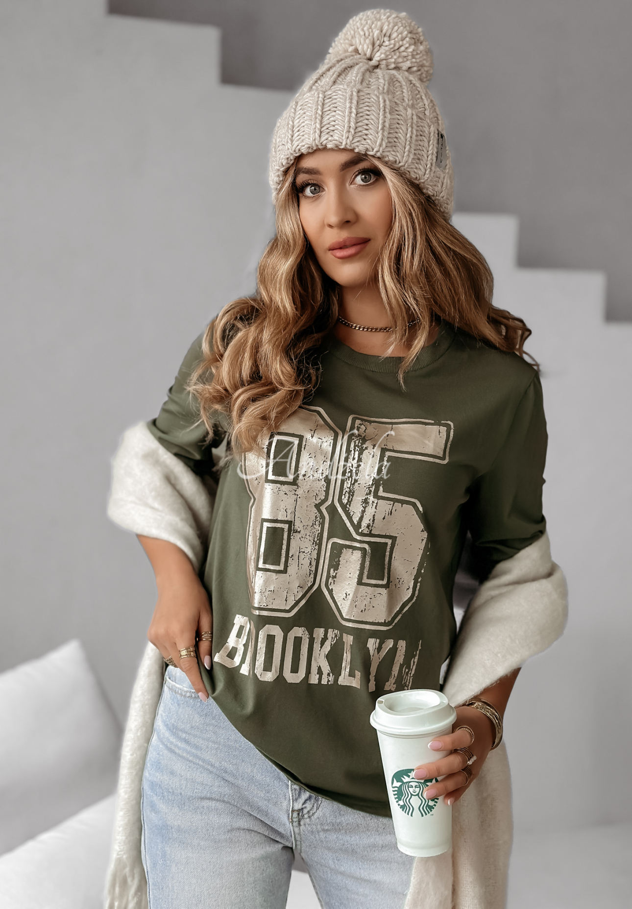 Blúzka s potlačou Brooklyn 85 khaki