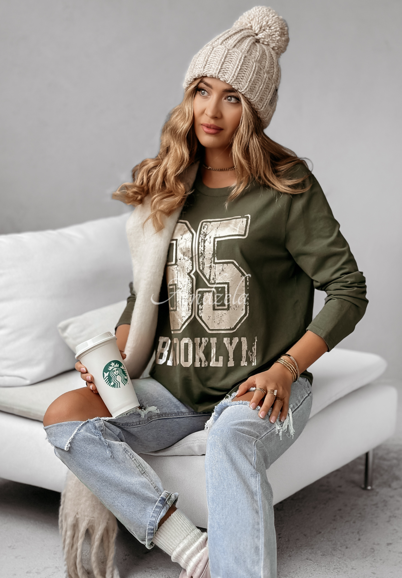 Blúzka s potlačou Brooklyn 85 khaki