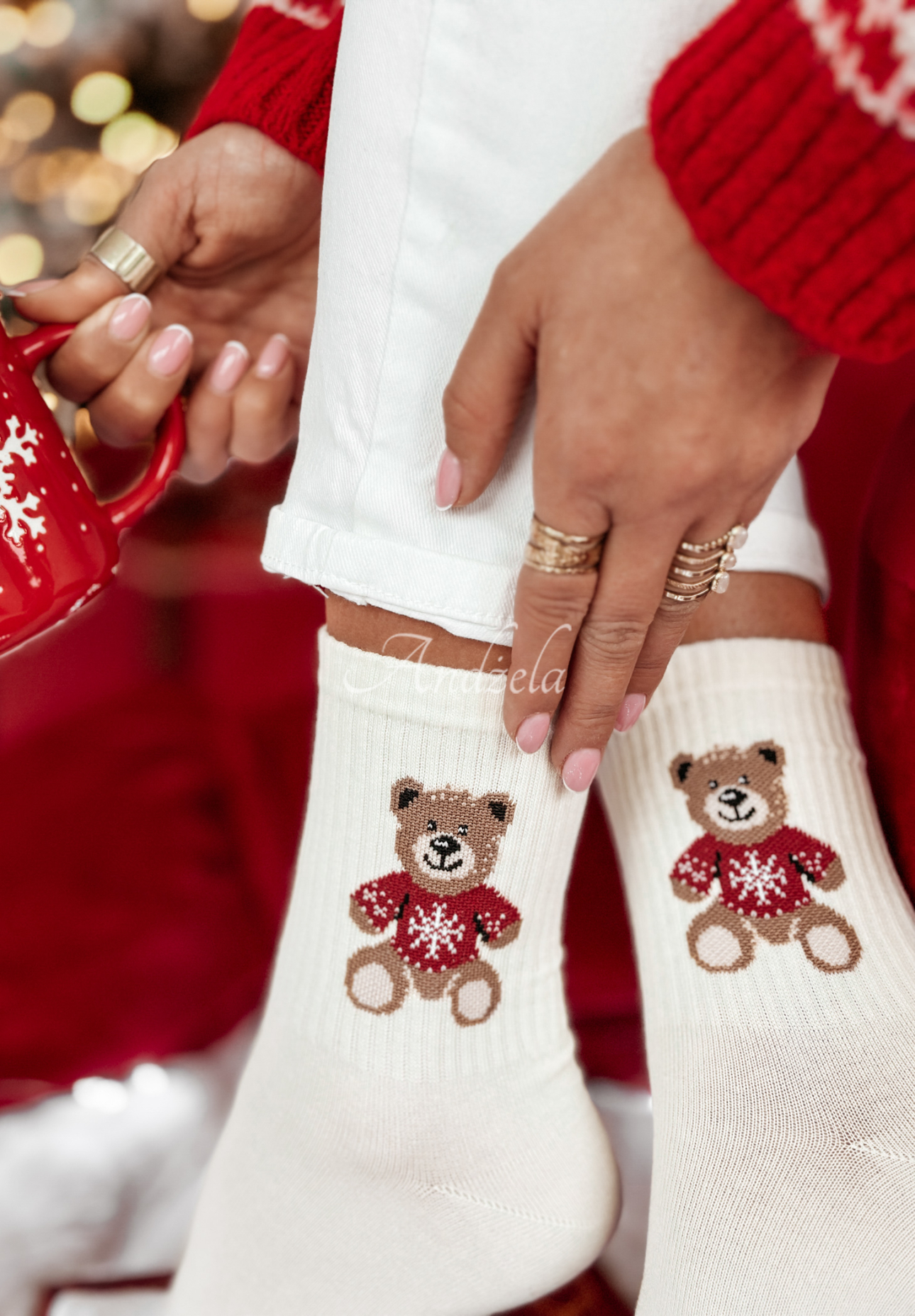 Vianočné ponožky Christmas Teddy ecru