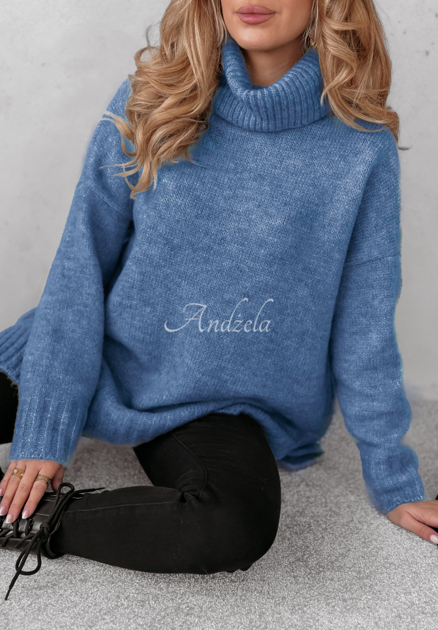 Sveter oversize s rol&aacute;kom Benin modr&yacute;