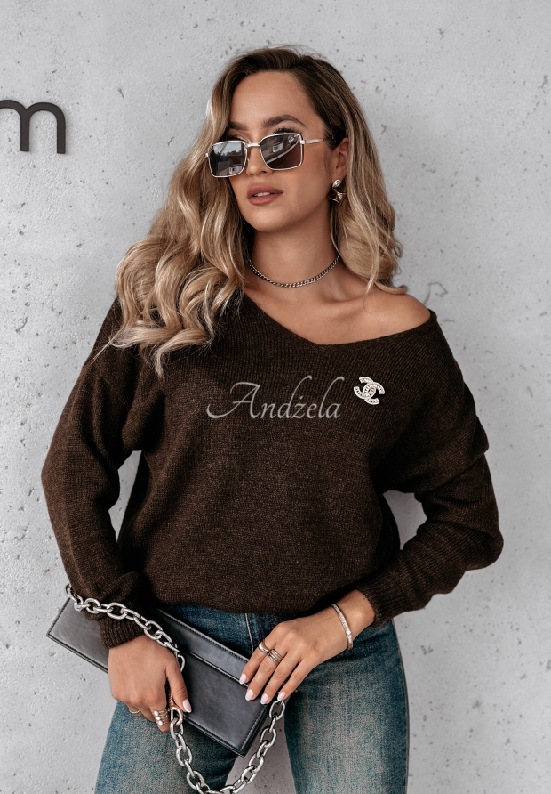 Sveter s v&yacute;strihom Caffe Latte čokol&aacute;dov&yacute;