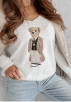 Sveter oversize z misiem Casual Teddy ecru