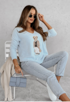 Sveter oversize z misiem Casual Teddy blankytný