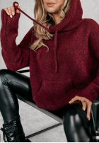 Sveter oversize s kapucňou Carra bordová
