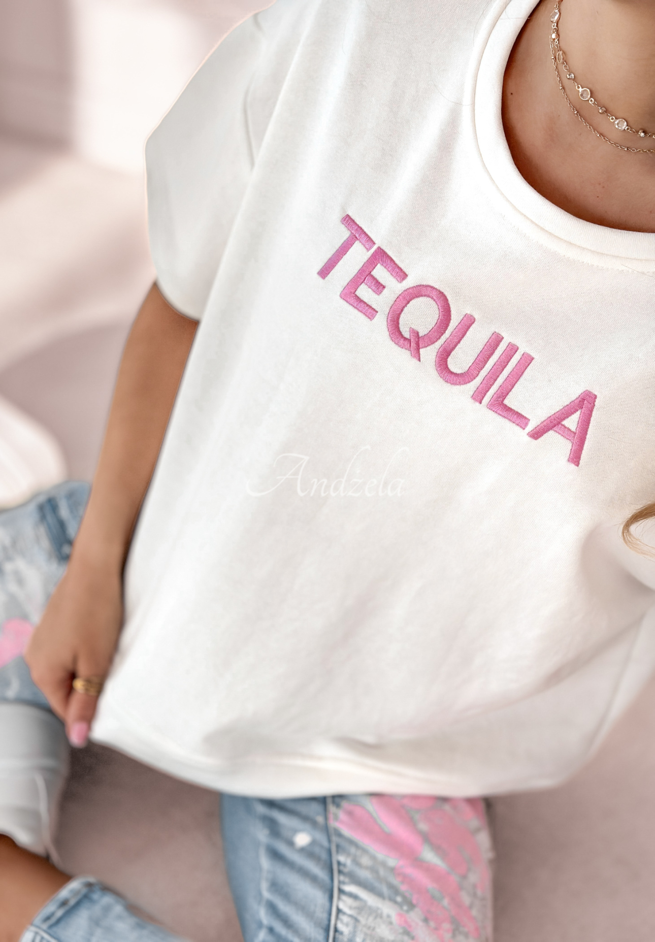 Tričko s výšivkou Tequila ecru