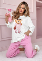 Mikina oversize z nadrukiem Sweet Teddy Biela