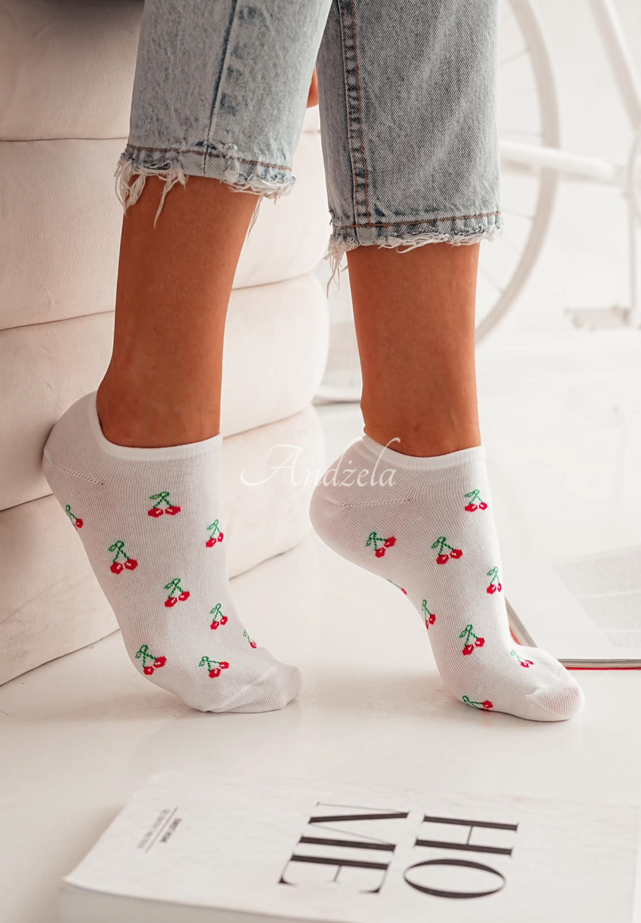 Ponožky s čerešňami Cherry Lemonade biele