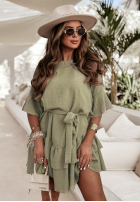 Lniana Šaty z falbankami i paskiem Haiki jasny khaki