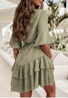 Lniana Šaty z falbankami i paskiem Haiki jasny khaki