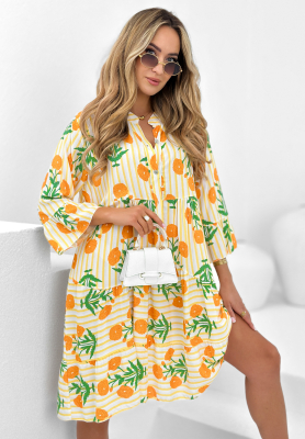 Viskózové oversize šaty s kvetinovým vzorom With Flowers žltá