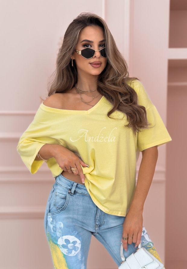 Tričko oversize s v&yacute;strihom V Cascade ban&aacute;nov&yacute;